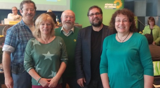 Diese fünf GRÜNEN Mitglieder vertraten den GRÜNEN Kreisverband Ammerland auf der GRÜNEN Landesdelegiertenkonferenz in Osnabrück (v.r.n.l.): Christel Ahlers, ich, Edeteilen Grambert, Esther Welter und Matthias Schroeter.